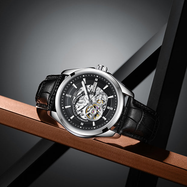 Barrel-shaped Leather Belt Men Waterproof Mechanical Watch