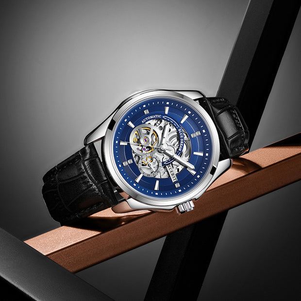 Barrel-shaped Leather Belt Men Waterproof Mechanical Watch