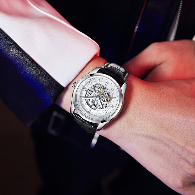 Barrel-shaped Leather Belt Men Waterproof Mechanical Watch