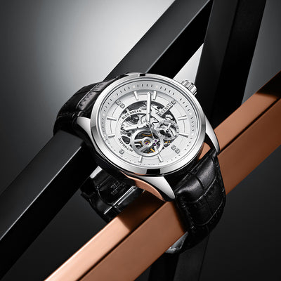 Barrel-shaped Leather Belt Men Waterproof Mechanical Watch