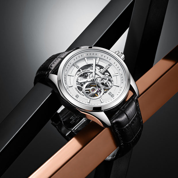 Barrel-shaped Leather Belt Men Waterproof Mechanical Watch