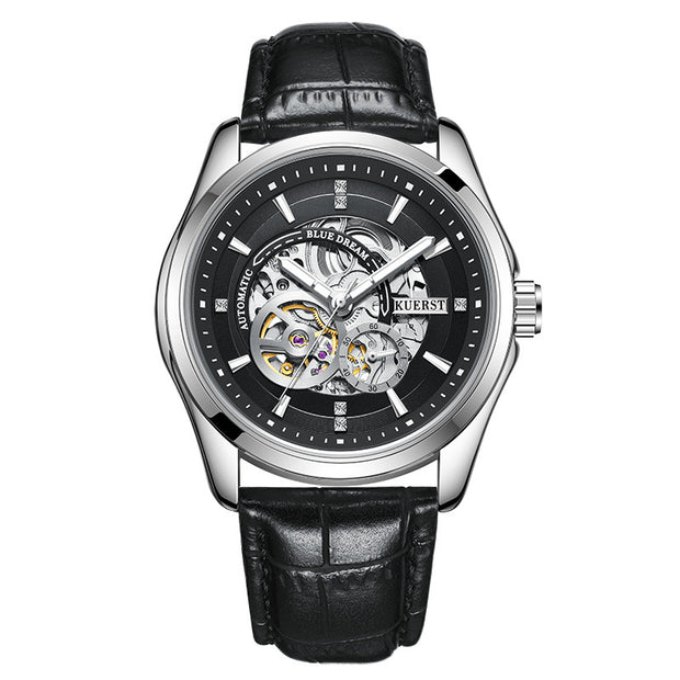 Barrel-shaped Leather Belt Men Waterproof Mechanical Watch