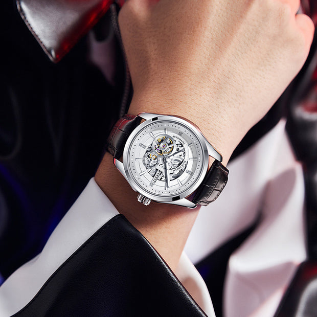 Barrel-shaped Leather Belt Men Waterproof Mechanical Watch