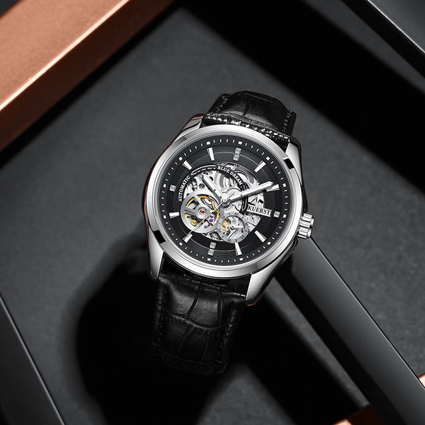 Barrel-shaped Leather Belt Men Waterproof Mechanical Watch