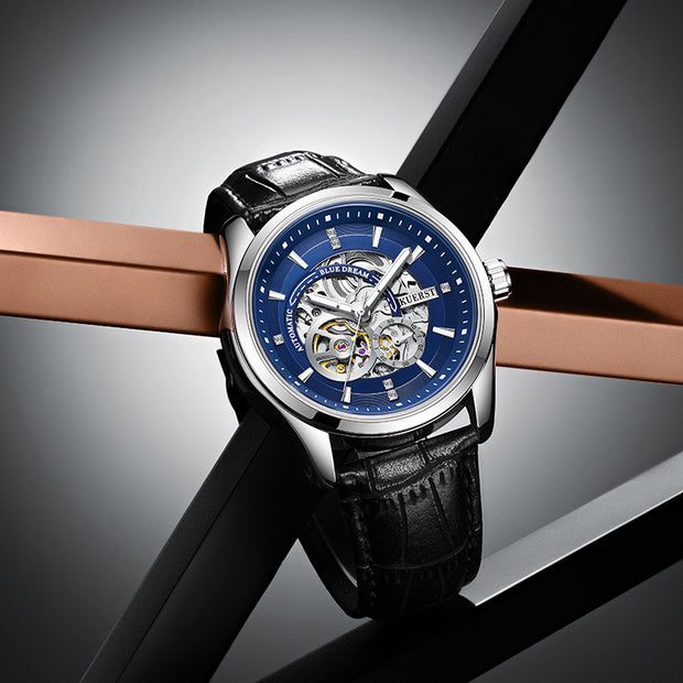 Barrel-shaped Leather Belt Men Waterproof Mechanical Watch